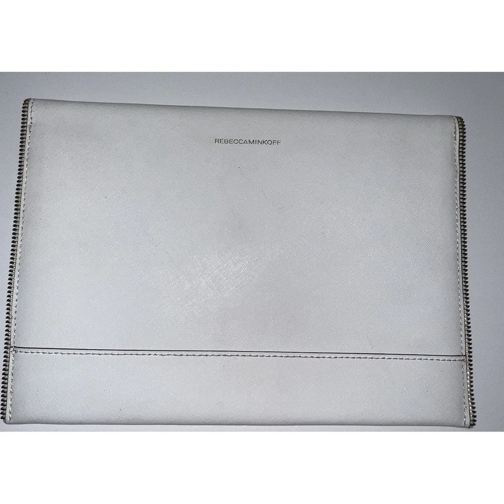(…5)Rebecca Minkoff  Envelope Clutch Purse Bag Zipper 2 Pockets Leather White